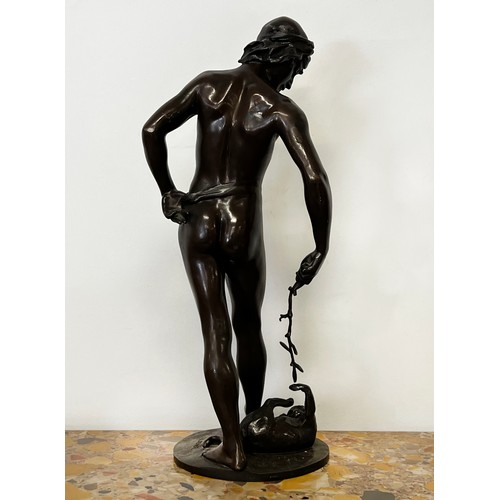 1 - Antique Bronze by Léopold Steiner (French, 1853-1899), fine semi clad bronze figure of a young male ... 