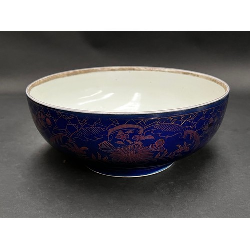 10 - Antique early 19th century Chinese porcelain bowl, deep blue with faint gilt decoration, approx 10.3... 