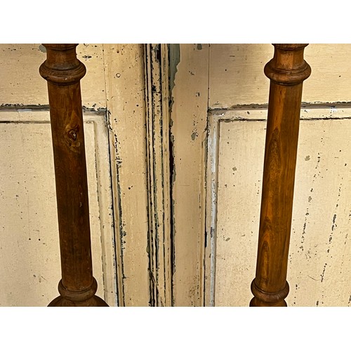 91 - Pair of tall turned wood ecclesiastical prickets, approx each 126cm H (2)