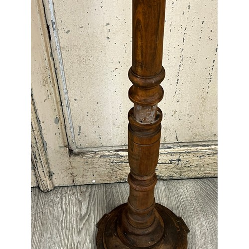 91 - Pair of tall turned wood ecclesiastical prickets, approx each 126cm H (2)