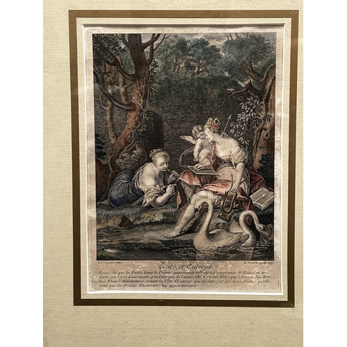 28 - After Nicolas Vleughels (1668-1737) France, Hand coloured engraving, 1719 titled Erato et Euterpe, a... 