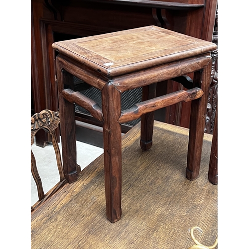 37 - Pair of antique Chinese hardwood rectangular stools, approx each  52cm H x 41cm W x 30cm D (2)