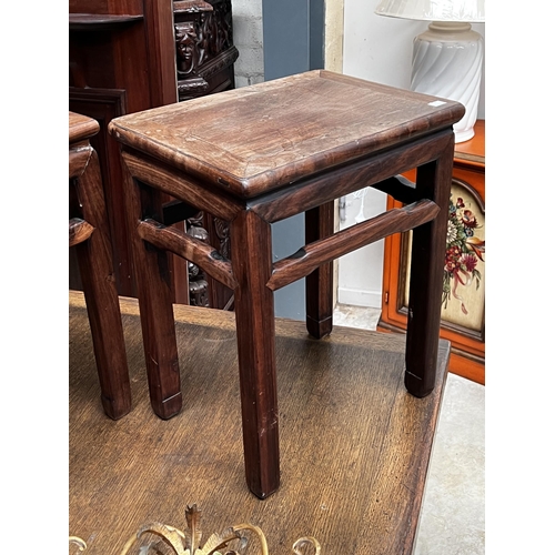 37 - Pair of antique Chinese hardwood rectangular stools, approx each  52cm H x 41cm W x 30cm D (2)