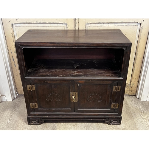 38 - Oriental two door cabinet with open shelf top, approx 83cm H x 88cm W x 42.5cm D