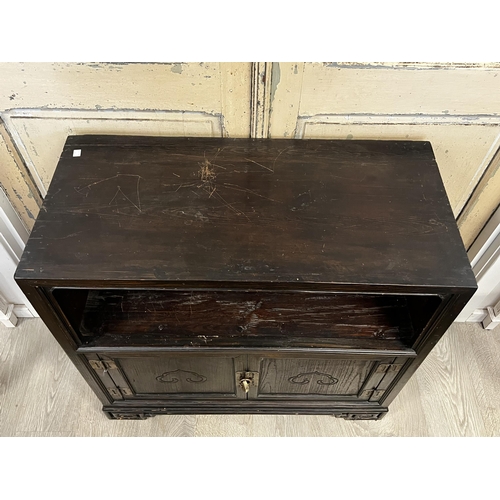 38 - Oriental two door cabinet with open shelf top, approx 83cm H x 88cm W x 42.5cm D