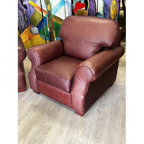 40 - Pair of custom David Jones Moran brown leather lounge arm chairs (2)