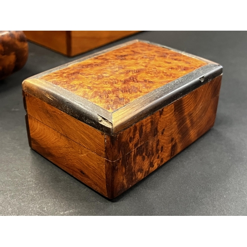 51 - Selection of modern burr wood boxes, approx 5cm H x 23cm W x 13cm D and smaller (5)