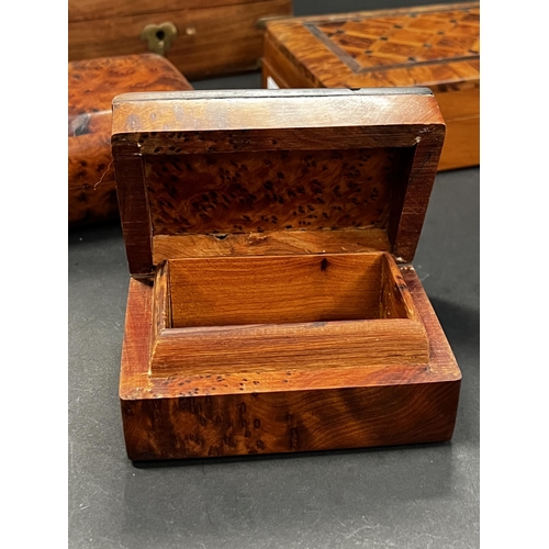 51 - Selection of modern burr wood boxes, approx 5cm H x 23cm W x 13cm D and smaller (5)