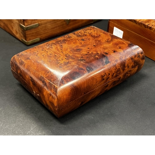 51 - Selection of modern burr wood boxes, approx 5cm H x 23cm W x 13cm D and smaller (5)