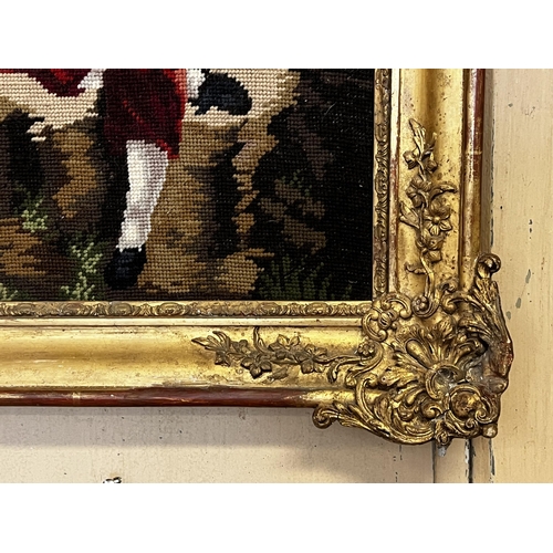 53 - Antique gilt gesso frame with later wool work picture, approx 50cm x 41cm