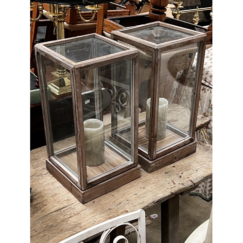 55 - Pair of modern glass and wood display boxes, each approx 48cm H x 24cm Sq (2)