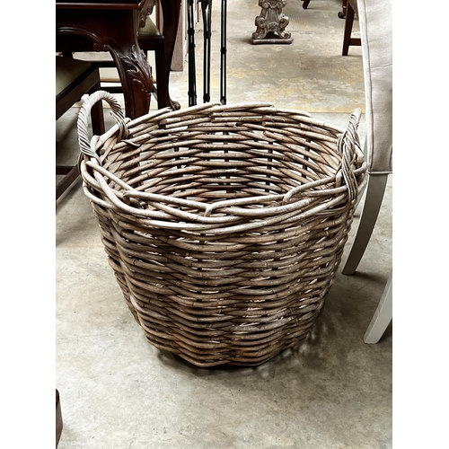 58 - Large old cane twin handled basket, approx 52cm H x 63cm Dia