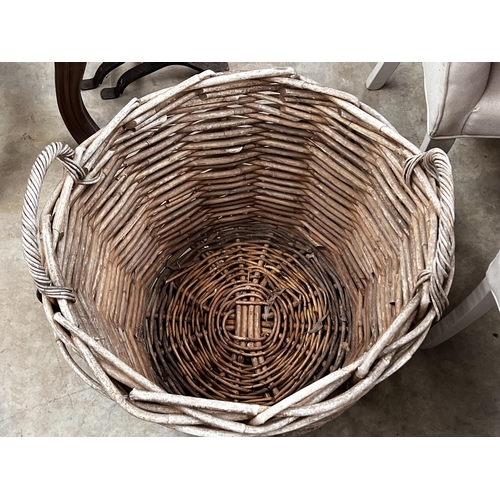 58 - Large old cane twin handled basket, approx 52cm H x 63cm Dia