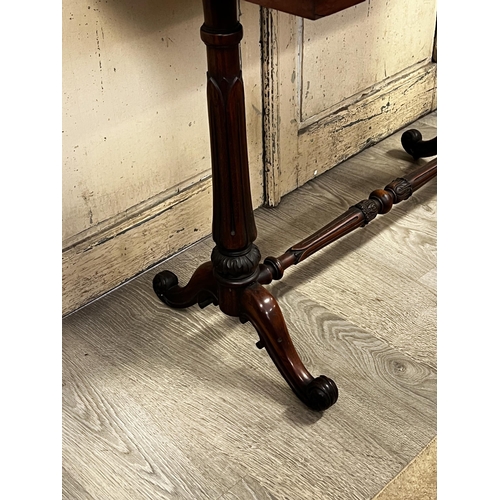 60 - Antique early Victorian rosewood leather topped library table, approx 75cm H x 89cm W x 53cm D