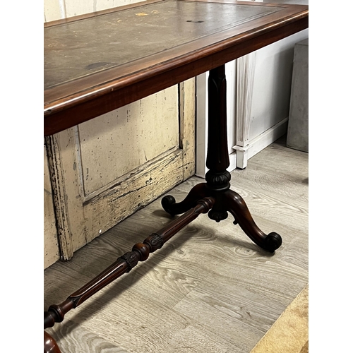 60 - Antique early Victorian rosewood leather topped library table, approx 75cm H x 89cm W x 53cm D