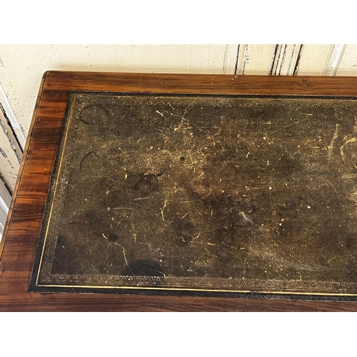 60 - Antique early Victorian rosewood leather topped library table, approx 75cm H x 89cm W x 53cm D