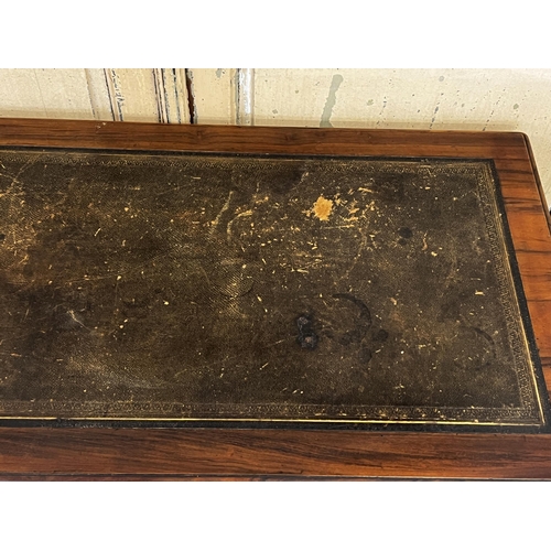 60 - Antique early Victorian rosewood leather topped library table, approx 75cm H x 89cm W x 53cm D