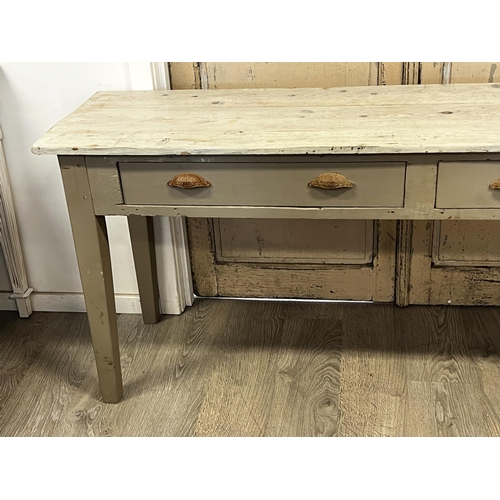 73 - Antique style long constructed two drawer country table, constructed with antique and later wood, st... 