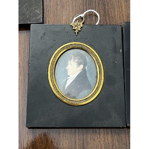 109 - Antique mid 19th century painted silhouette portrait miniature, depicting the profile of a gentleman... 