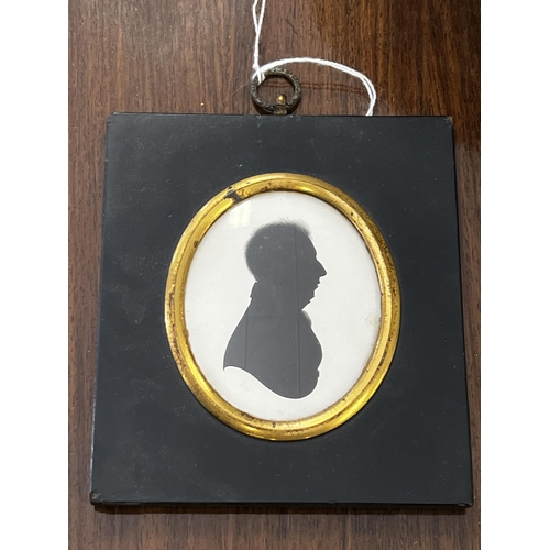 109 - Antique mid 19th century painted silhouette portrait miniature, depicting the profile of a gentleman... 