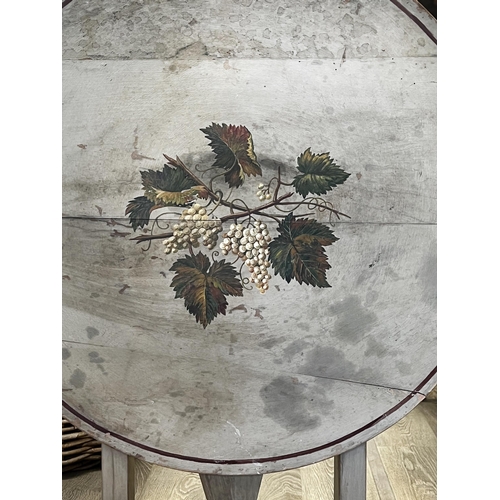 54 - French circular painted vignerons table, painted to the centre with fruiting grape vines, approx 74c... 