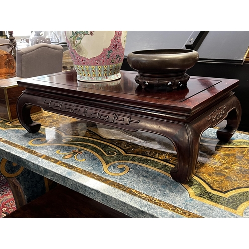 96 - Chinese hardwood rectangular low table, approx 23cm H x 80cm W x 45cm D