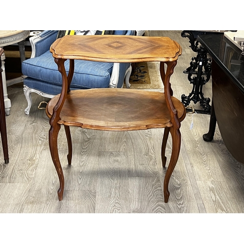 98 - Vintage French two tiered tea table, approx 85cm H x 82cm W x 48cm D