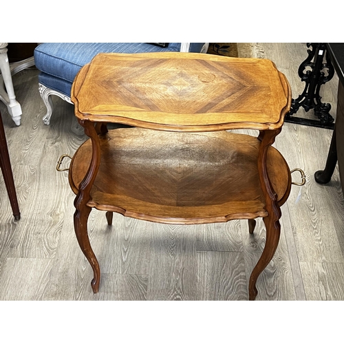 98 - Vintage French two tiered tea table, approx 85cm H x 82cm W x 48cm D