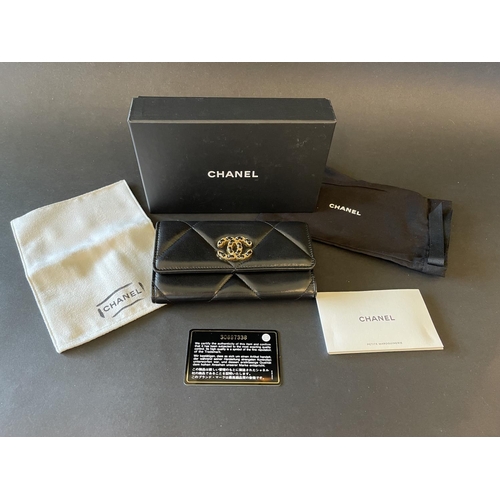 165 - New & Unused Chanel lambskin CC 2019 Quilted Leather Flap Wallet Black with Leather and Goldtone  Ch... 