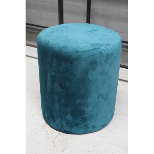 43 - Home Republic Oakland teal upholstered ottoman / stool, approx 45cm H x 40cm Dia
