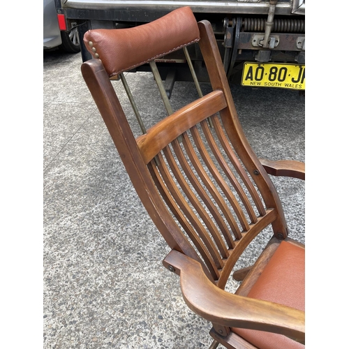 90A - Rare antique English string inlaid mahogany campaign dentist folding chair, brass fittings, adjustab... 