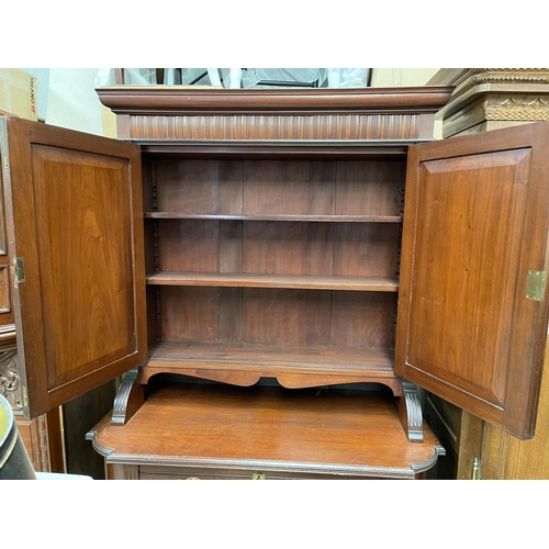 618 - Antique two height cabinet, recessed carved panels, with keys, approx 212cm H x 128cm W x 65cm D