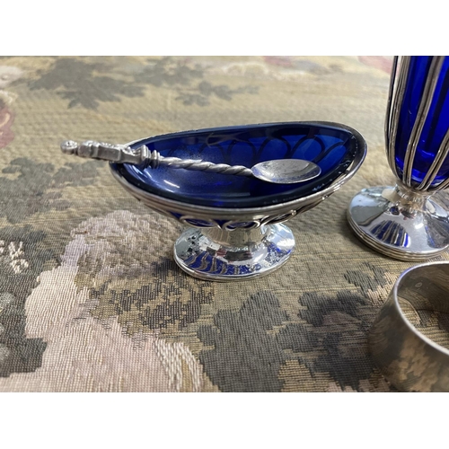 620 - Selection estate silver an plated items, napkin ring hallmarked sterling silver (4)