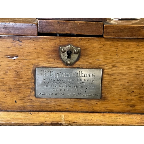 473 - Victorian oak silver plate mounted stationery box of Boxer Rebellion and Australian interest, the to... 