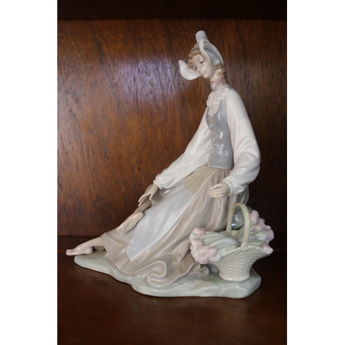 37 - Lladro figure - lady with basket and shoes off, approx 25cm H