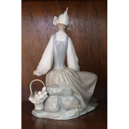 37 - Lladro figure - lady with basket and shoes off, approx 25cm H