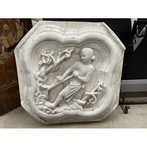 107 - Cast plaster architectural panel, approx 80cm H x 78cm W