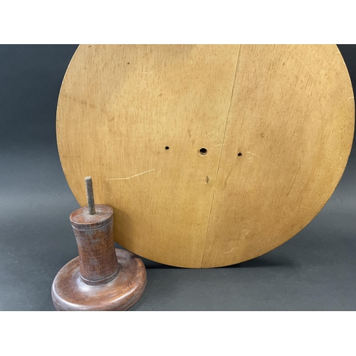 117 - Large Millers wooden saucer shape hat block and stand, approx 20cm H x 40cm Dia