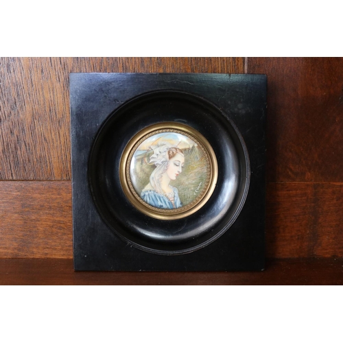 42 - French portrait miniature of a woman, approx 11.5cm Sq frame size