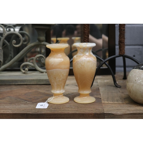 19 - Pair of alabaster baluster form vases, each approx 15cm H (2)