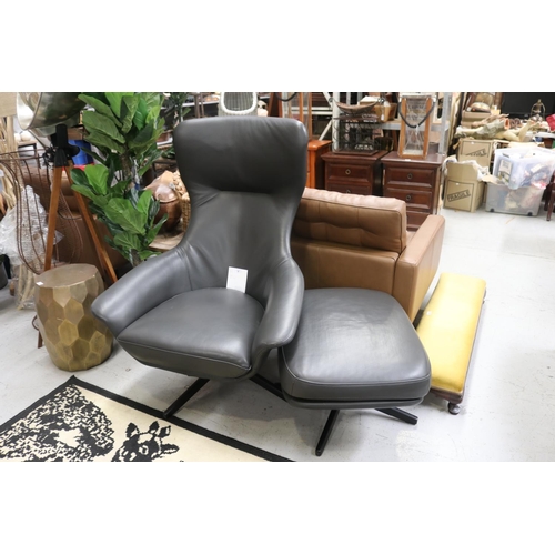 38 - Modern design charcoal lounge chair and stool (2)