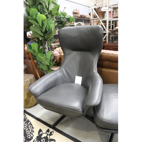 38 - Modern design charcoal lounge chair and stool (2)