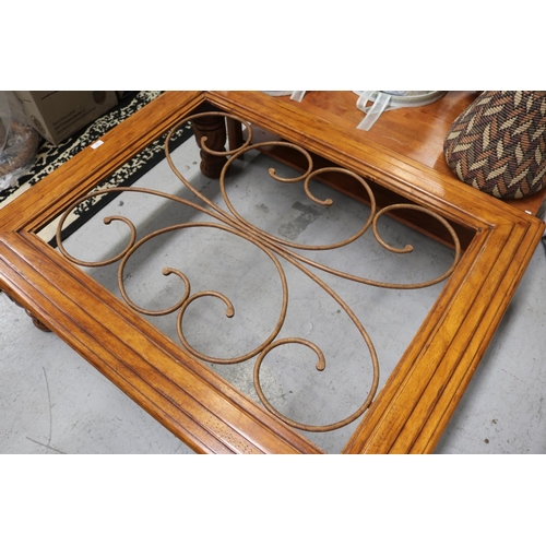 55 - Coffee table with a wrought iron design to top, missing glass, approx 44cm H x 127cm W x 101cm D