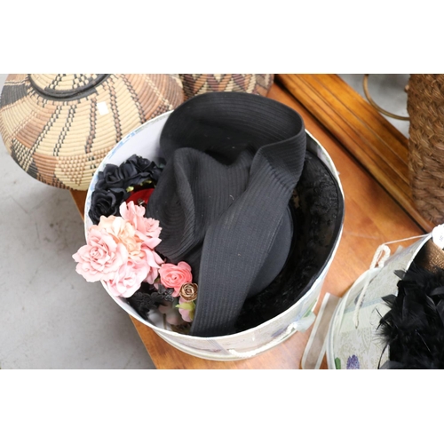 56 - Generous lot of hats with two hat boxes