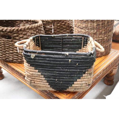 70 - Decorative woven twin handled basket, approx 30cm H x 47cm W ex handles x 36cm D