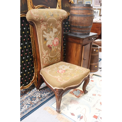 113 - Antique English tapestry prayer chair, nicely upholstered