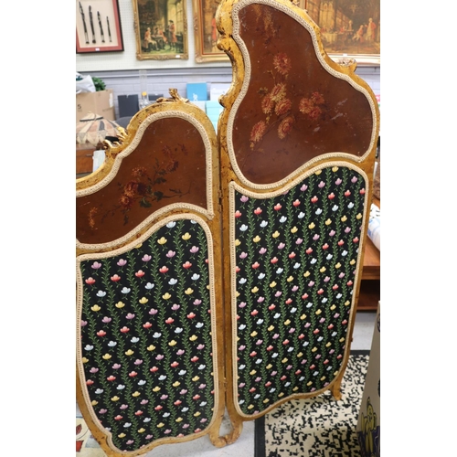 117 - Decorative French style floor screen with gold painted frame and painted scene, approx 152cm H x 45c... 