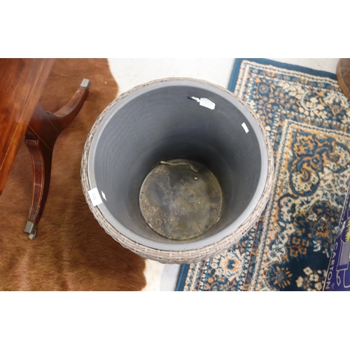 119 - Plastic ratten style pot, approx 46cm H x 45cm Dia