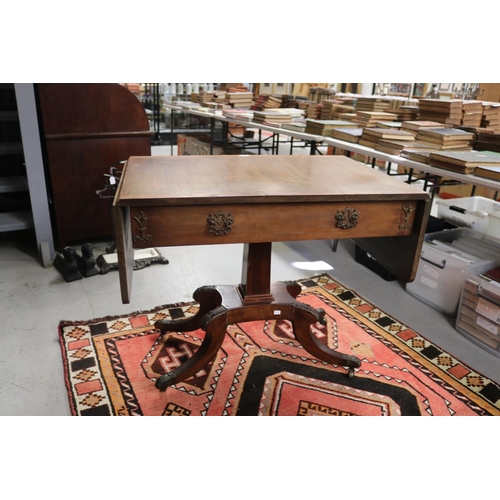 124 - Antique English Regency revival sofa table, two drawers, with faux drawers, approx 76cm H x 150cm W ... 