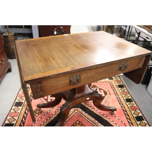 124 - Antique English Regency revival sofa table, two drawers, with faux drawers, approx 76cm H x 150cm W ... 